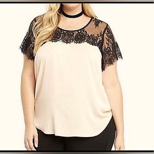 Torrid Satin Lace Short Sleeve Blouse